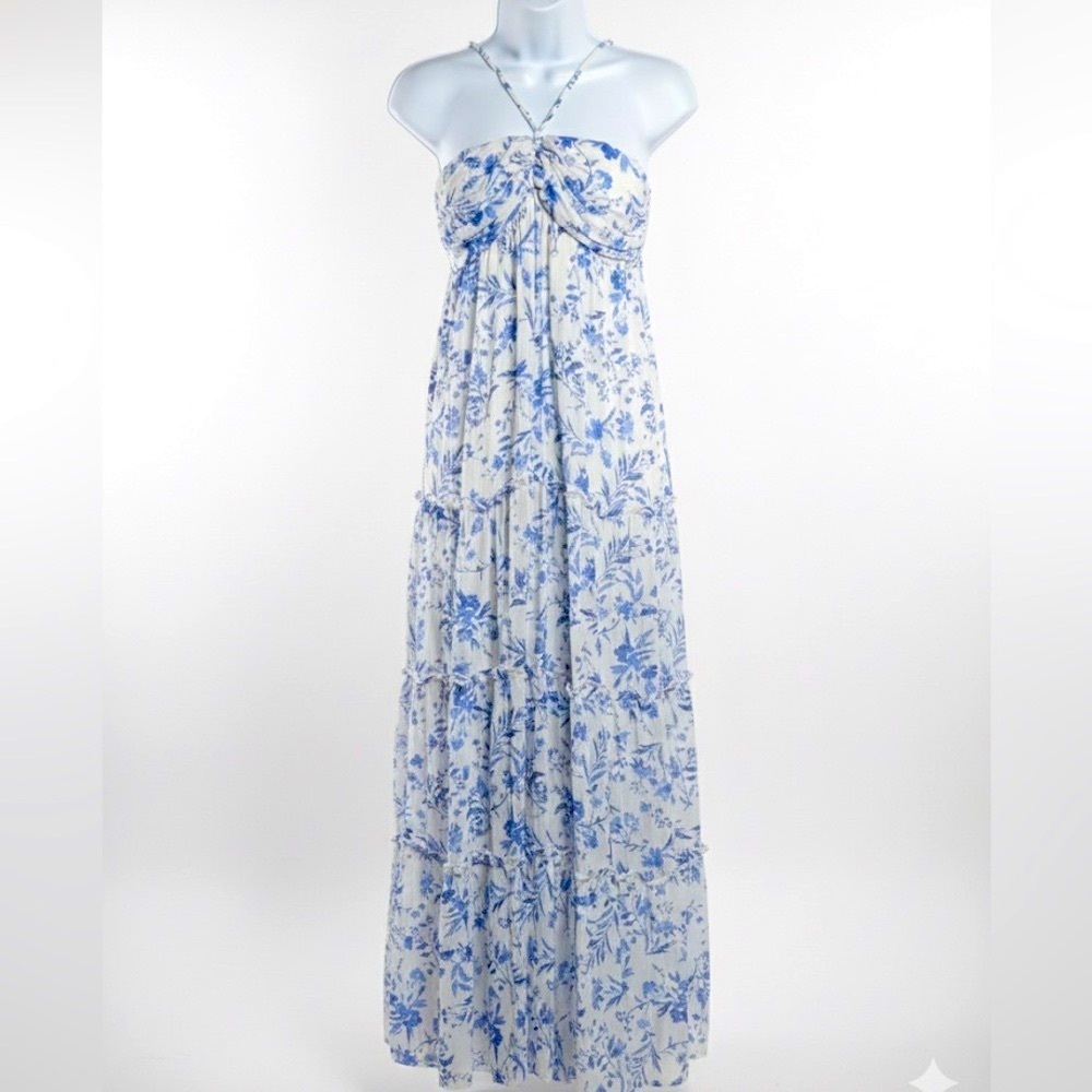 Skies Are Blue Floral Maxi Dress in Blue and White